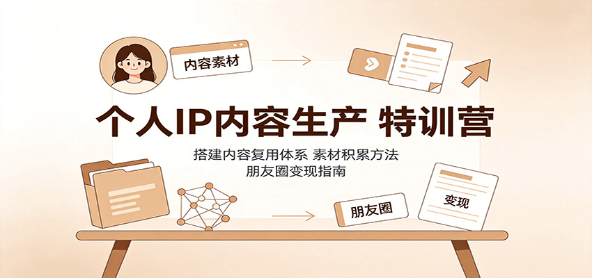 个人IP内容生产特训营:搭建内容复用体系,素材积累方法,朋友圈变现指南-佳梦网创 - 网创副业项目资源站