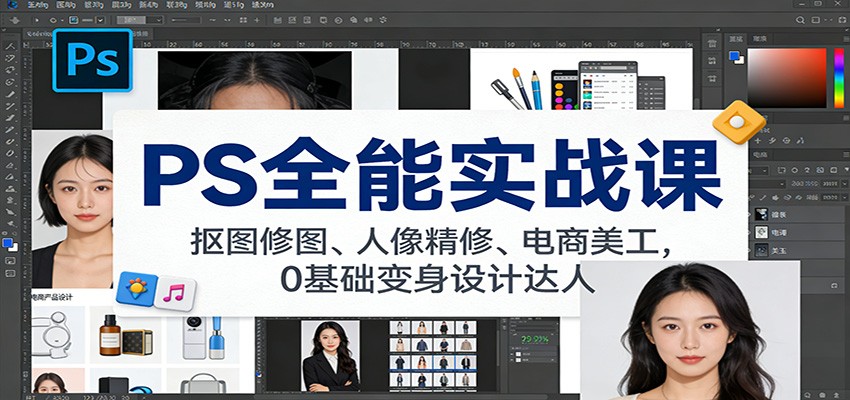 PS全能实战课：抠图修图、人像精修、电商美工，0基础变身设计达人 - 佳梦网创 - 网创副业项目资源站-佳梦网创 - 网创副业项目资源站