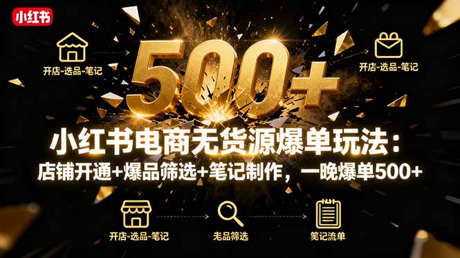小红书电商无货源爆单玩法：店铺开通+爆品筛选+笔记制作，一晚爆单500+ - 佳梦网创 - 网创副业项目资源站-佳梦网创 - 网创副业项目资源站