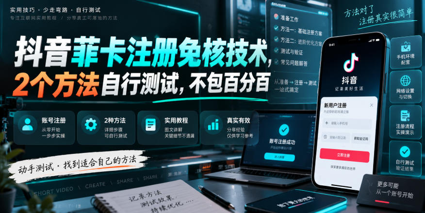 抖音菲卡注册免核技术，2个方法自行测试，不包百分百-佳梦网创 - 网创副业项目资源站