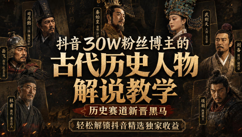 抖音30W粉丝博主的古代历史人物解说教学，历史赛道新晋黑马，轻松解锁抖音精选独家收益 - 佳梦网创 - 网创副业项目资源站-佳梦网创 - 网创副业项目资源站
