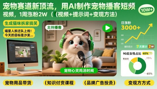 宠物赛道新顶流，用AI制作宠物播客短视频，1周涨粉2W（视频+提示词+变现方法） - 佳梦网创 - 网创副业项目资源站-佳梦网创 - 网创副业项目资源站