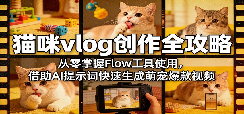 猫咪vlog创作全攻略:从零掌握Flow工具使用,借助AI提示词快速生成萌宠爆款视频-佳梦网创 - 网创副业项目资源站