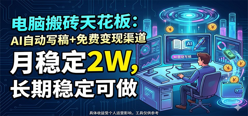 电脑搬砖天花板：AI自动写稿+免费变现渠道，月稳定2W，长期稳定可做 - 佳梦网创 - 网创副业项目资源站-佳梦网创 - 网创副业项目资源站