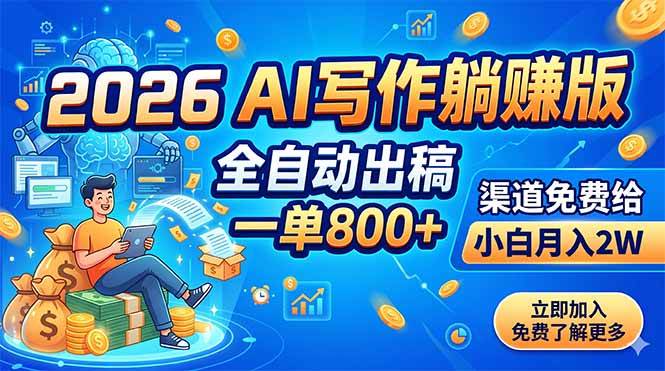 (18885期)2026 AI写作躺赚版:全自动出稿,一单800+,渠道免费给,小白月入2W-佳梦网创 - 网创副业项目资源站