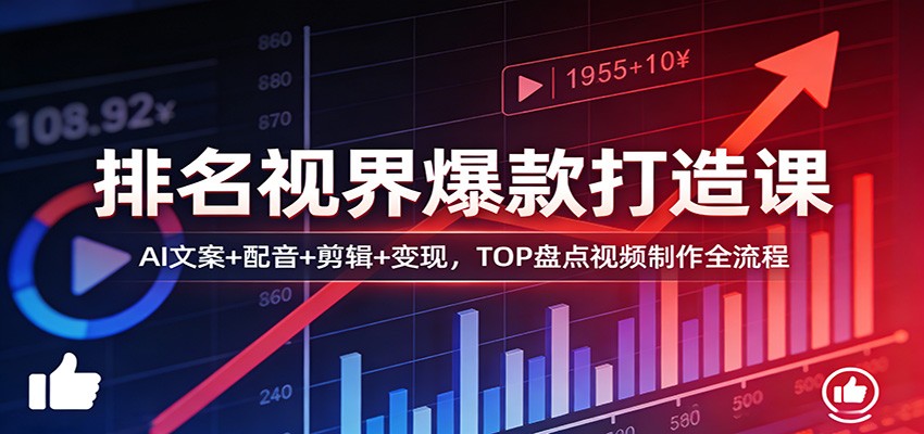 排名视界爆款打造课：AI文案+配音+剪辑+变现，TOP盘点视频制作全流程 - 佳梦网创 - 网创副业项目资源站-佳梦网创 - 网创副业项目资源站