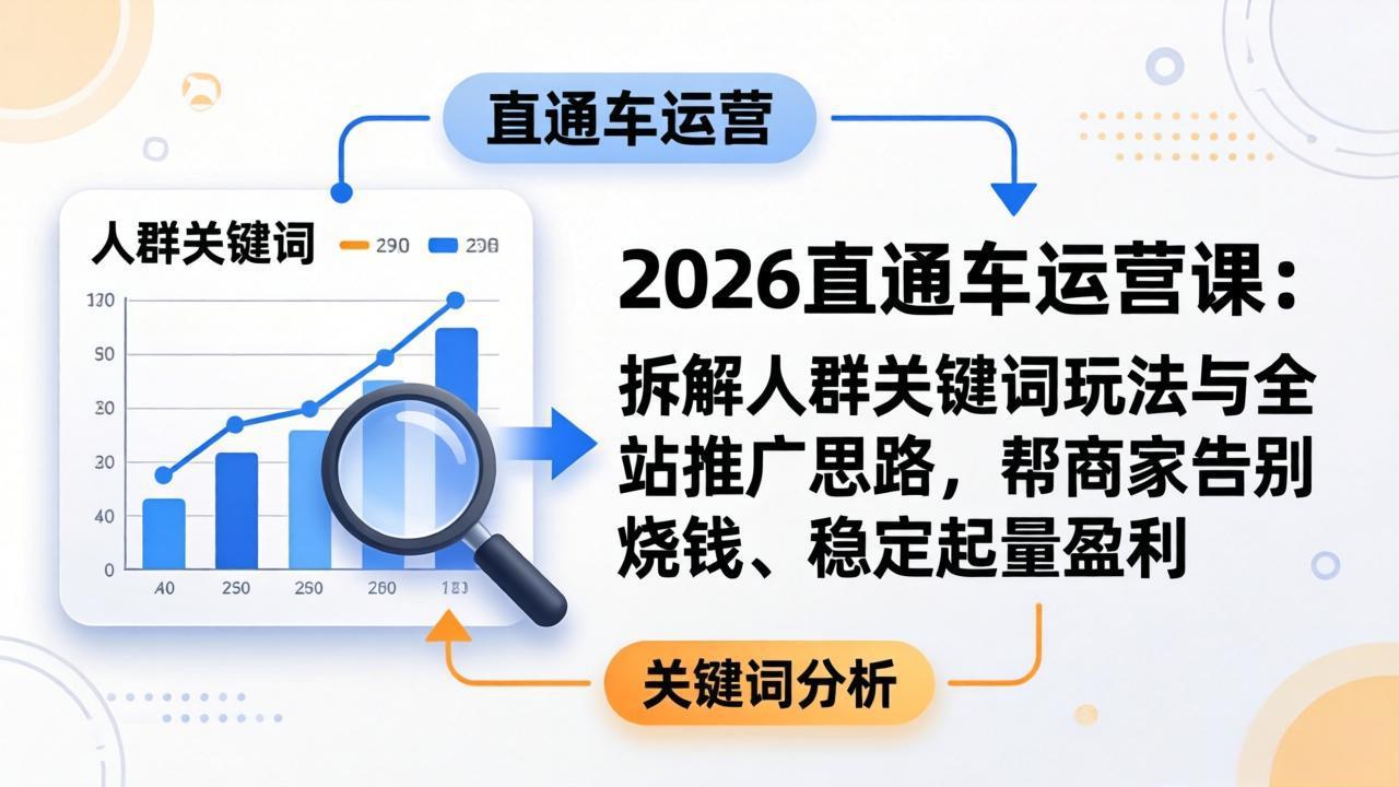 2026直通车运营课：拆解人群关键词玩法与全站推广思路，帮商家告别烧钱、稳定起量盈利 - 佳梦网创 - 网创副业项目资源站-佳梦网创 - 网创副业项目资源站