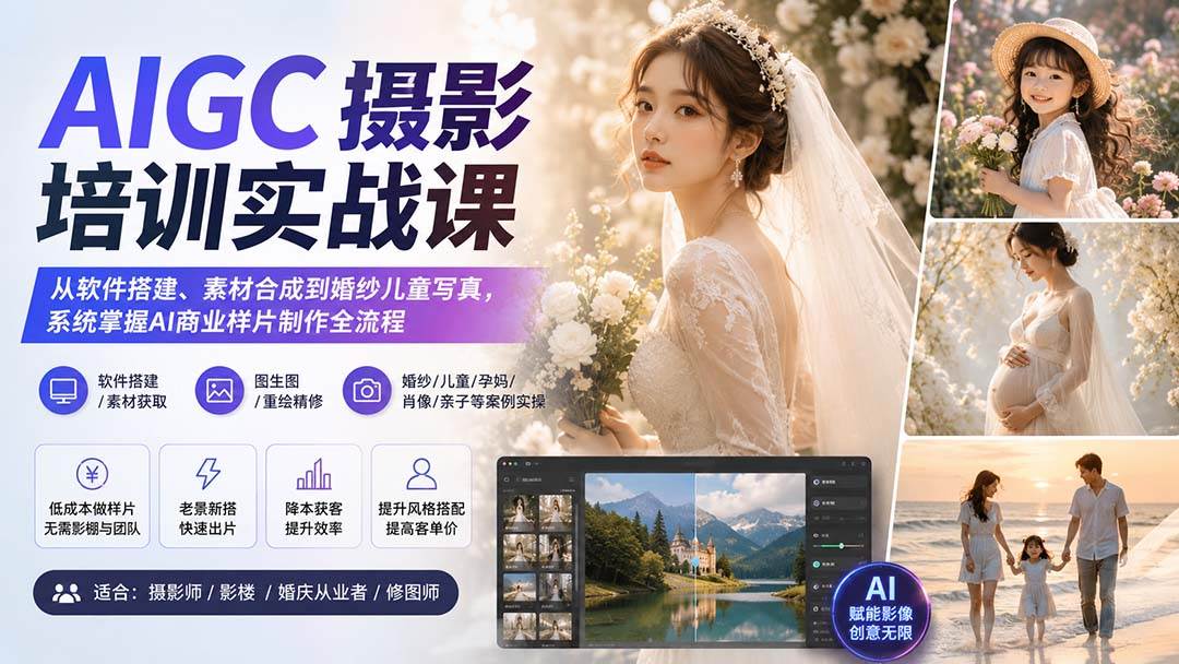 （20161期）AIGC摄影培训实战课：从软件搭建、素材合成到婚纱儿童写真，系统掌握AI商业样片制作全流程-佳梦网创 - 网创副业项目资源站