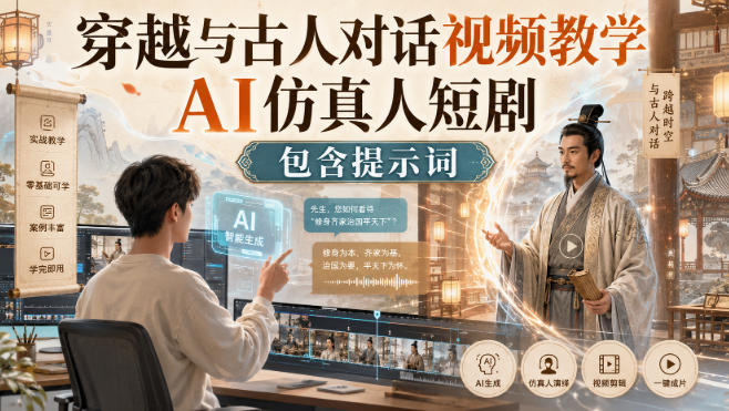 穿越与古人对话视频教学，AI仿真人短剧，包含提示词-佳梦网创 - 网创副业项目资源站