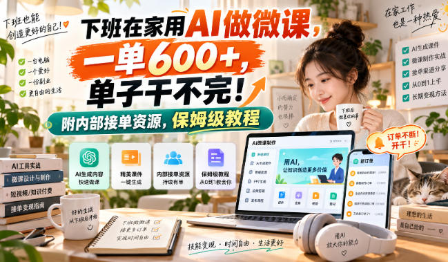 下班在家用AI做微课，一单600+，单子干不完！附内部接单资源，保姆级教程【揭秘】-佳梦网创 - 网创副业项目资源站