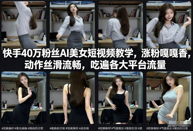 快手40万粉丝博主AI美女短视频教学,涨粉嘎嘎香,动作丝滑流畅,吃遍各大平台流量-佳梦网创 - 网创副业项目资源站