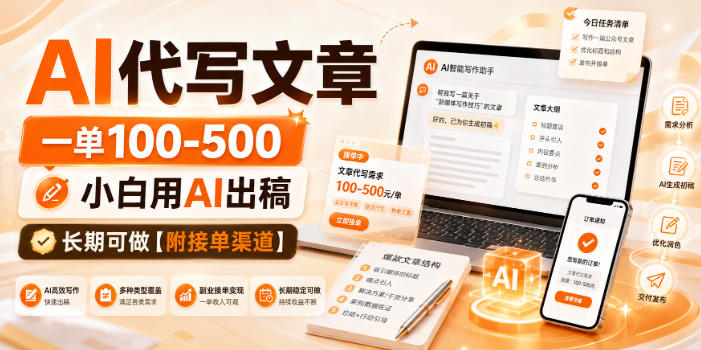 AI代写文章,一单100-500,小白用AI出稿,长期可做【附接单渠道】【揭秘】-佳梦网创 - 网创副业项目资源站