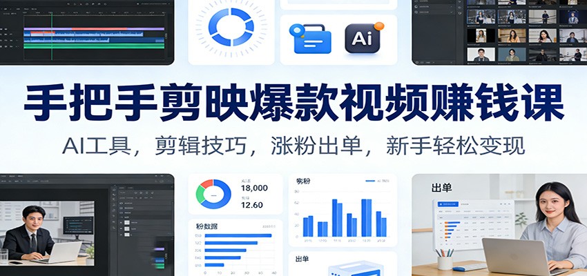 手把手剪映爆款视频赚钱课：AI工具，剪辑技巧，涨粉出单，新手轻松变现 - 佳梦网创 - 网创副业项目资源站-佳梦网创 - 网创副业项目资源站