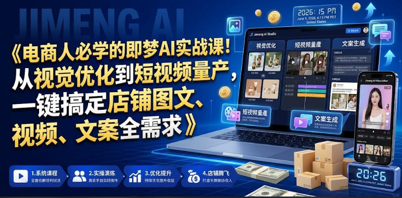电商人必学的即梦AI实战课!从视觉优化到短视频量产,一键搞定店铺图文、视频、文案全需求 电商人必学的即梦AI实战课!从视觉优化到短视频量产,一键搞定店铺图文、视频、文案全需求