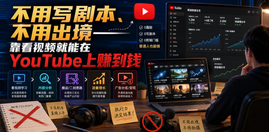 不用写剧本、不用出境——靠看视频就能在YouTube上賺到钱【原创双语字幕】-佳梦网创 - 网创副业项目资源站