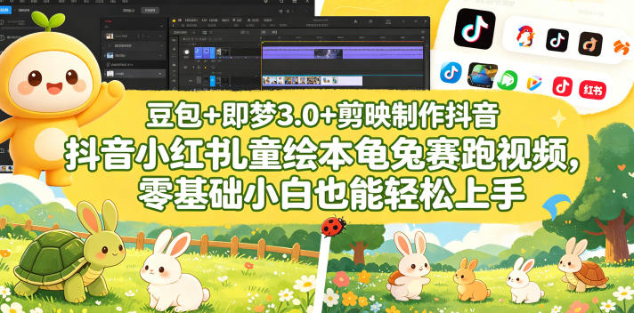 豆包＋即梦3.0+剪映制作抖音小红书儿童绘本龟兔赛跑视频，零基础小白也能轻松上手 - 佳梦网创 - 网创副业项目资源站-佳梦网创 - 网创副业项目资源站