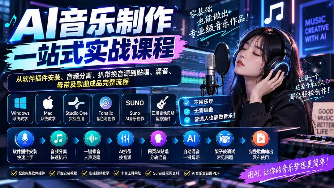 （20490期）AI音乐制作一站式实战课程：从软件插件安装、音频分离、扒带换音源到贴唱、混音、母带及歌曲成品完整流程 - 佳梦网创 - 网创副业项目资源站-佳梦网创 - 网创副业项目资源站