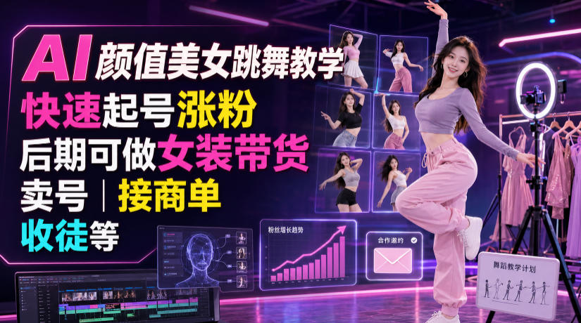AI颜值美女跳舞教学,快速起号涨粉,后期可做女装带货,卖号,接商单,收徒等-佳梦网创 - 网创副业项目资源站