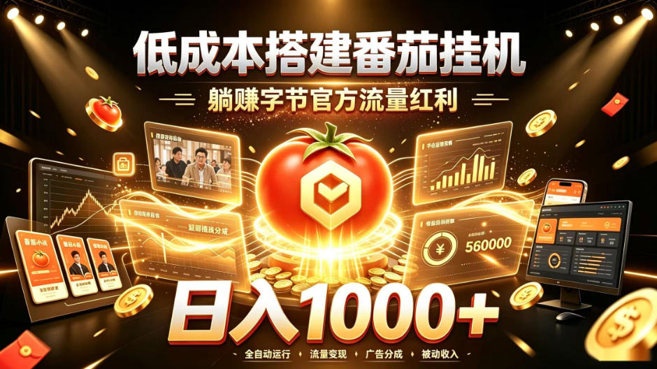 低成本搭建番茄挂G,躺賺字节官方流量红利,日入1k+,全程傻瓜式落地【揭秘】-佳梦网创 - 网创副业项目资源站