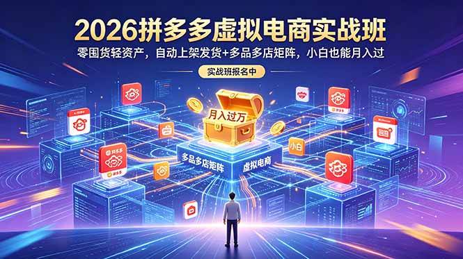 （18879期）2026拼多多虚拟电商实战班：零囤货轻资产，自动上架发货+多品多店矩阵，小白也能月入过万 - 佳梦网创 - 网创副业项目资源站-佳梦网创 - 网创副业项目资源站