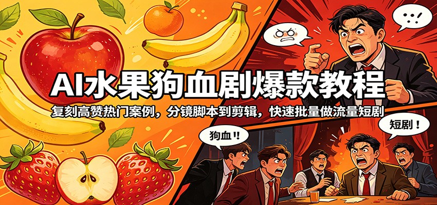 AI水果狗血剧爆款教程：复刻高赞热门案例，分镜脚本到剪辑，快速批量做流量短剧 - 佳梦网创 - 网创副业项目资源站-佳梦网创 - 网创副业项目资源站