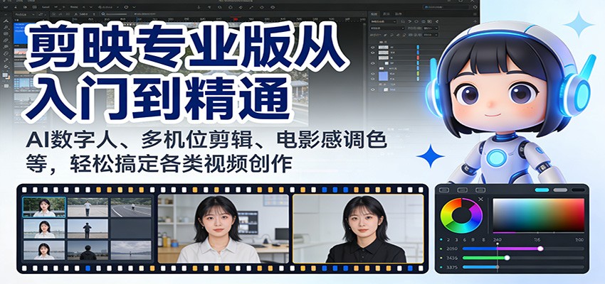 剪映专业版从入门到精通：AI数字人、多机位剪辑、电影感调色等，轻松搞定各类视频创作 - 佳梦网创 - 网创副业项目资源站-佳梦网创 - 网创副业项目资源站
