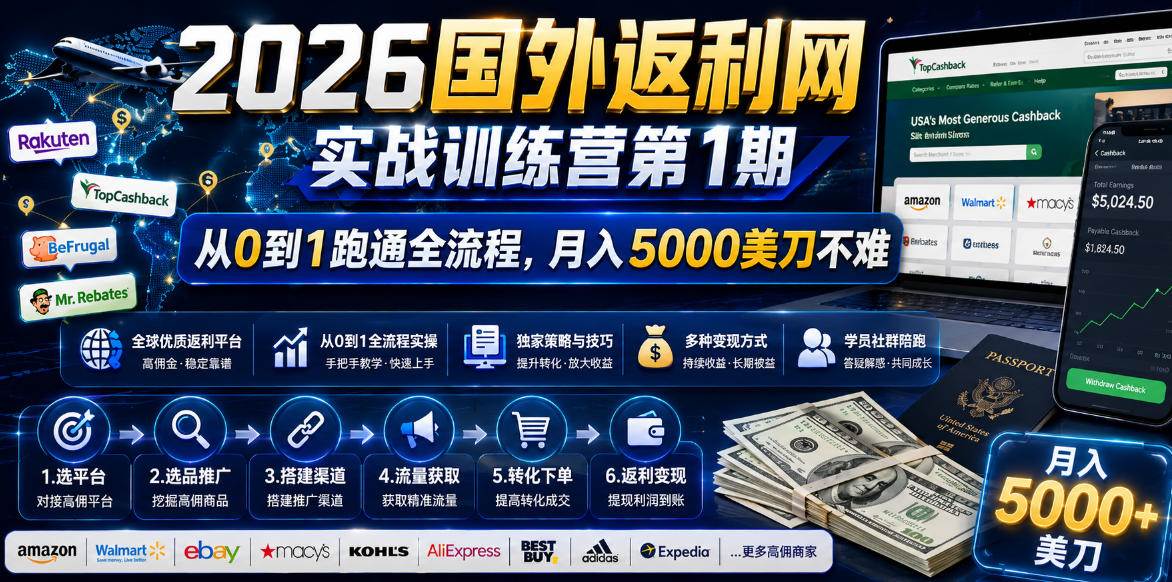(18807期)2026国外返利网实战变现营-第一期,从零拆解项目逻辑与流程,跑通完整变现链路,月入5000美金 (18807期)2026国外返利网实战变现营-第一期,从零拆解项目逻辑与流程,跑通完整变现链路,月入5000美金
