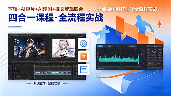 剪辑+AI短片+AI漫剧+推文变现四合一，从卡点抽帧到打斗戏全流程实战-佳梦网创 - 网创副业项目资源站