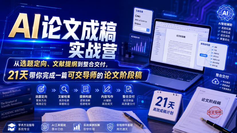 AI论文成稿实战营，从选题定向、文献提纲到整合交付，21天带你完成一篇可交导师的论文阶段稿 - 佳梦网创 - 网创副业项目资源站-佳梦网创 - 网创副业项目资源站