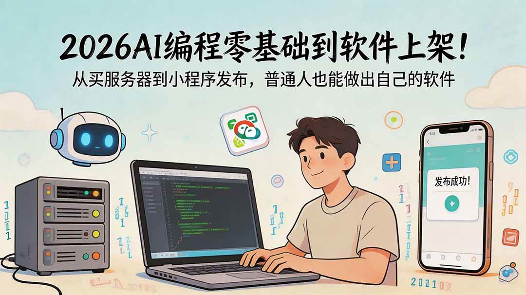 (18905期)2026AI编程零基础到软件上架!从买服务器到小程序发布,普通人也能做出自己的软件-佳梦网创 - 网创副业项目资源站