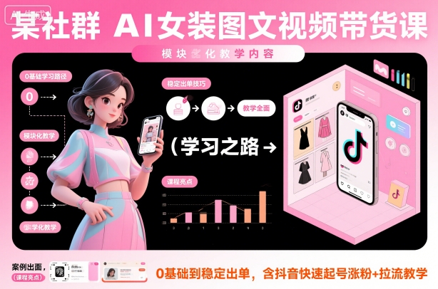 某社群AI女装图文视频带货课，教学全面，0基础到稳定出单，含抖音快速起号涨粉+拉流教学 - 佳梦网创 - 网创副业项目资源站-佳梦网创 - 网创副业项目资源站