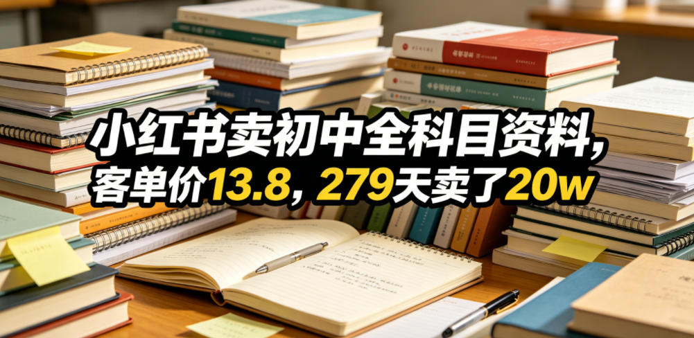 小红书卖初中全科目资料,客单价13.8,279天卖了20w-佳梦网创 - 网创副业项目资源站