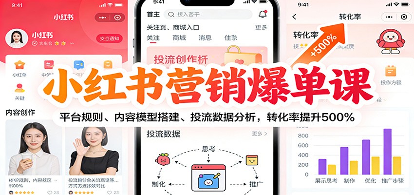 小红书营销爆单课:平台规则、内容模型搭建、投流数据分析,转化率提升500%-佳梦网创 - 网创副业项目资源站