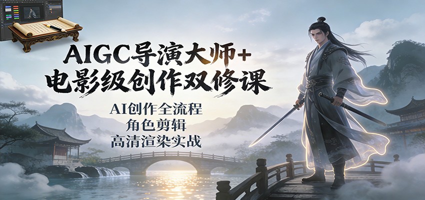 AIGC导演大师+电影级创作双修课：AI创作全流程、角色剪辑、高清渲染实战 - 佳梦网创 - 网创副业项目资源站-佳梦网创 - 网创副业项目资源站