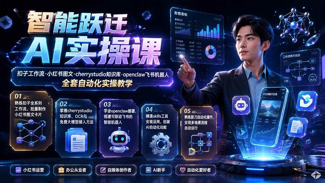 （19653期）智能跃迁 AI实操课｜扣子工作流小红书图文搭建，cherrystudio知识库openclaw飞书机器人全套自动化实操教学 - 佳梦网创 - 网创副业项目资源站-佳梦网创 - 网创副业项目资源站