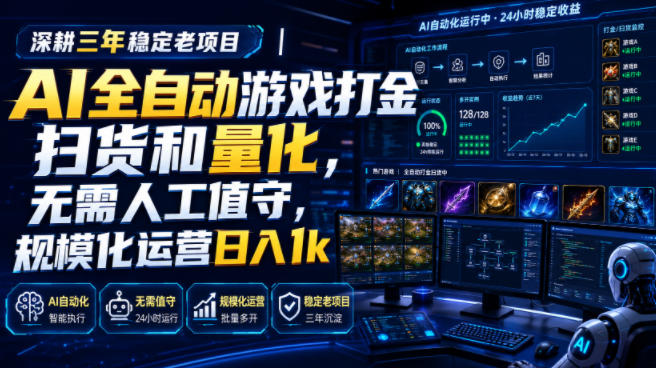 深耕三年稳定老项目｜AI全自动游戏打金扫货和量化，无需人工值守，规模化运营日入1k【揭秘】-佳梦网创 - 网创副业项目资源站