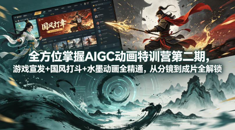 全方位掌握AIGC动画特训营第二期,游戏宣发+国风打斗+水墨动画全精通,从分镜到成片全解锁 全方位掌握AIGC动画特训营第二期,游戏宣发+国风打斗+水墨动画全精通,从分镜到成片全解锁