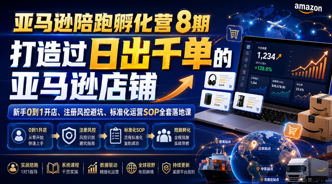 亚马逊陪跑孵化营8期，打造过日出千单的亚马逊店铺，新手0到1开店、注册风控避坑、标准化运营SOP全套落地课-佳梦网创 - 网创副业项目资源站