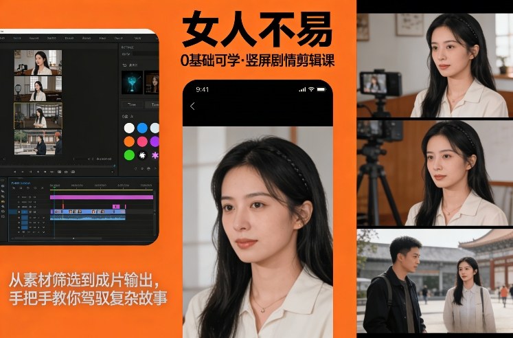 0基础可学！《女人不易》竖屏剧情剪辑课，从素材筛选到成片输出，手把手教你驾驭复杂故事 - 佳梦网创 - 网创副业项目资源站-佳梦网创 - 网创副业项目资源站