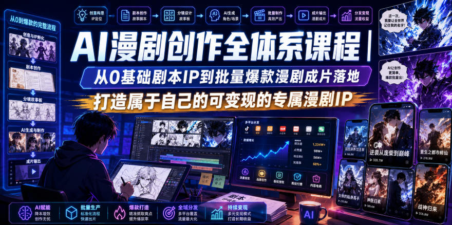 AI漫剧创作全体系课程|从0基础剧本IP到批量爆款漫剧成片落地,打造属于自己的可变现的专属漫剧IP-佳梦网创 - 网创副业项目资源站