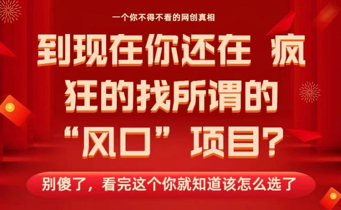 马上26年了,你还在找所谓的风口项目?别傻了,看完这个你全都懂了!【揭秘】-佳梦网创 - 网创副业项目资源站