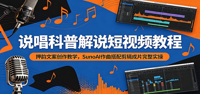 说唱科普解说短视频教程:押韵文案创作教学,SunoAI作曲搭配剪辑成片完整实操-佳梦网创 - 网创副业项目资源站