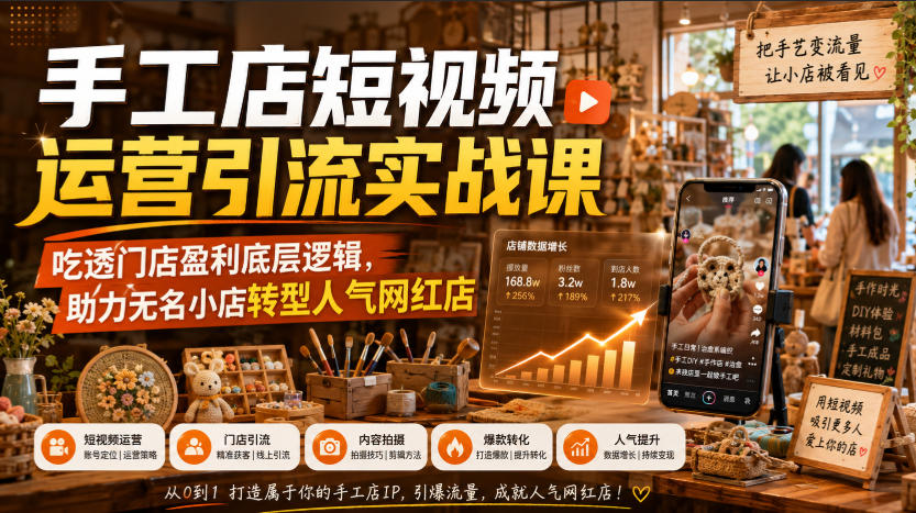 手工店短视频运营引流实战课，吃透门店盈利底层逻辑，助力无名小店转型人气网红店-佳梦网创 - 网创副业项目资源站