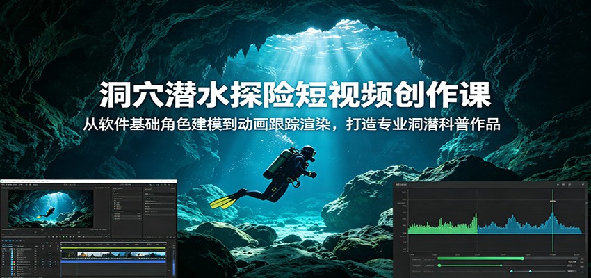 洞穴潜水探险短视频创作课:从软件基础角色建模到动画跟踪渲染,打造专业洞潜科普作品-佳梦网创 - 网创副业项目资源站