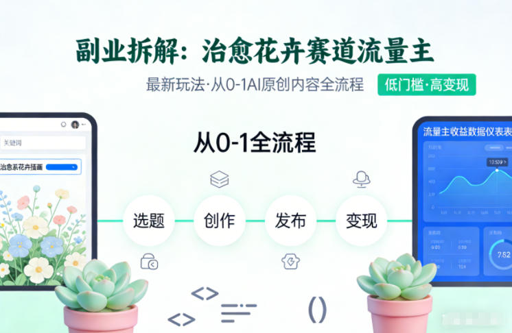 副业拆解：治愈花卉赛道流量主最新玩法，从0-1AI原创内容全流程 - 佳梦网创 - 网创副业项目资源站-佳梦网创 - 网创副业项目资源站