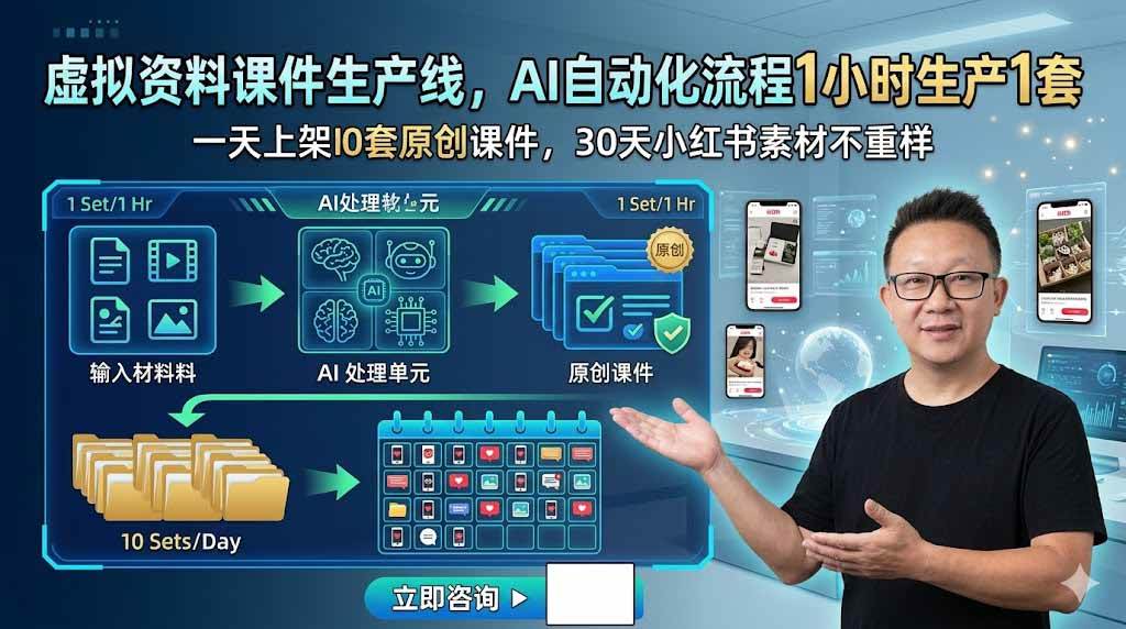 （19091期）虚拟资料课件生产线，AI自动化流程1小时生产1套，一天上架10套原创课件，30天小红书素材不重样 - 佳梦网创 - 网创副业项目资源站-佳梦网创 - 网创副业项目资源站