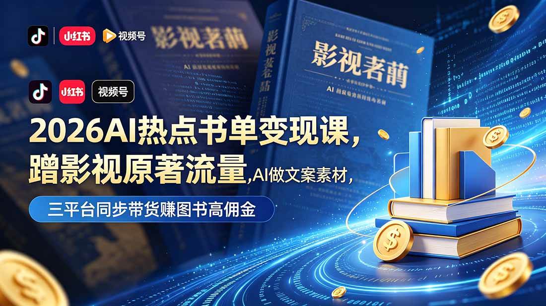(18727期)2026AI热点书单变现课,蹭影视原著流量,AI做文案素材,三平台同步带货赚图书高佣金 (18727期)2026AI热点书单变现课,蹭影视原著流量,AI做文案素材,三平台同步带货赚图书高佣金