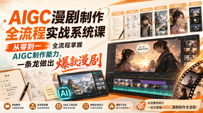 AIGC漫剧制作全流程实战系统课，从零到一全流程掌握AIGC制作能力，一条龙做出爆款漫剧-佳梦网创 - 网创副业项目资源站