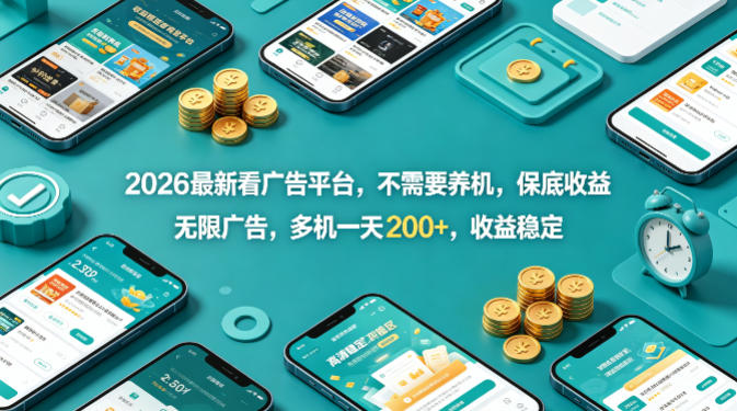 2026最新看广告平台，不需要养机，保底收益，无限广告，多机一天200+，收益稳定【揭秘】 - 佳梦网创 - 网创副业项目资源站-佳梦网创 - 网创副业项目资源站