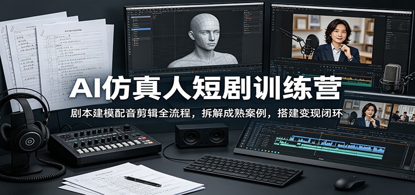 AI仿真人短剧训练营:剧本建模配音剪辑全流程,拆解成熟案例,搭建变现闭环-佳梦网创 - 网创副业项目资源站